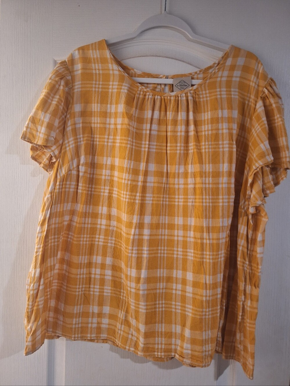 Women’s Yellow Plaid Short-Sleeve Top St Johns Bay Blouse 2X - Picture 2 of 3